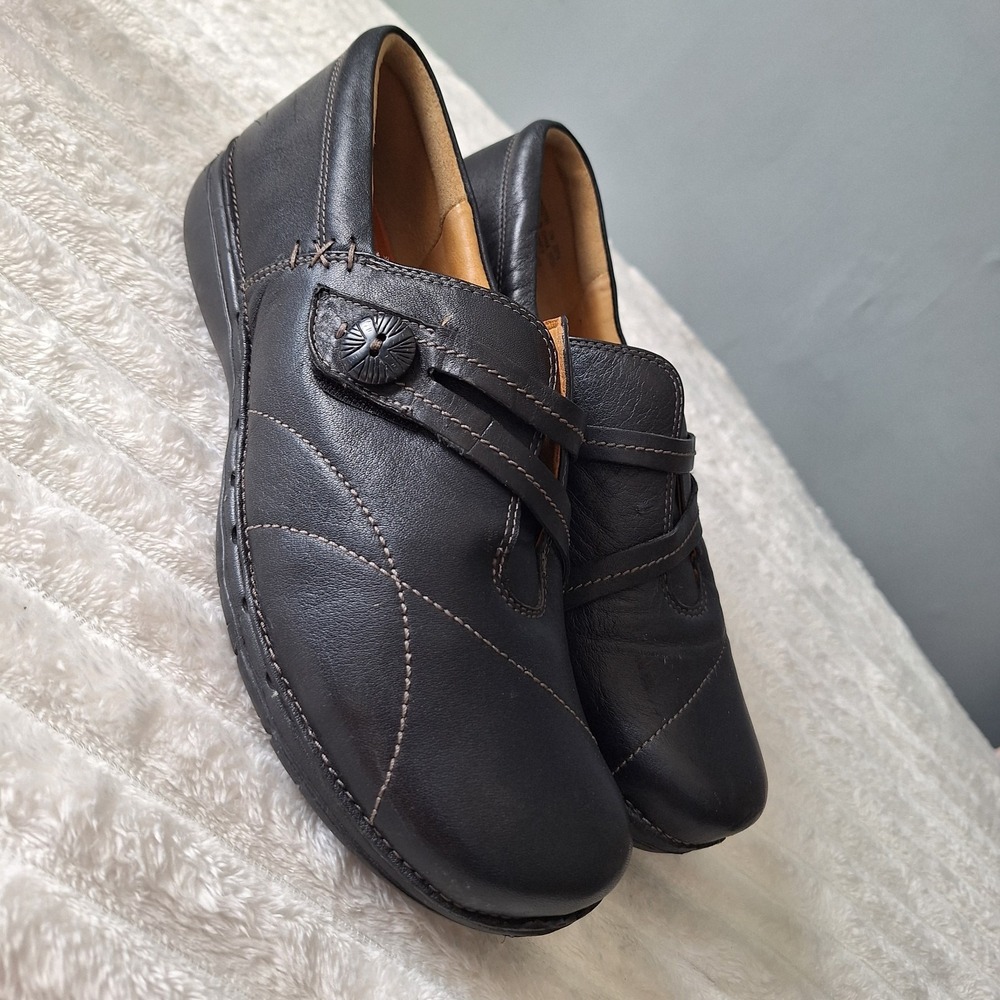 Clarks Artisan Unstructured Leather Slip On Loafer Shoes Womens 11M Black...